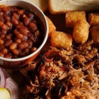 Pulled Pork Plate · Our House Smoked Pulled Pork Plate is Served with Your Choice of Two Sides, Pickles, Red Oni...
