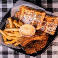 Chicken & Waffles · Stack House's Famous Panko Breaded Country Fried Chicken Tenders with a Large Side of Lightl...