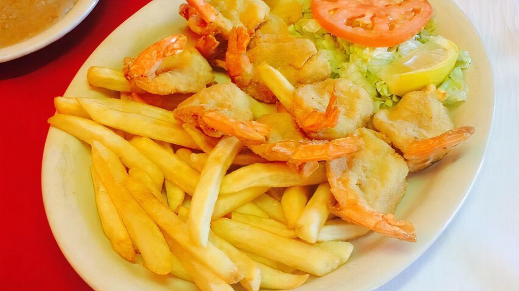 Shrimp Plate · 10pc Breaded Shrimp Cooked to golden Brown Served W/ Fries And Salad 1 Texas toast .