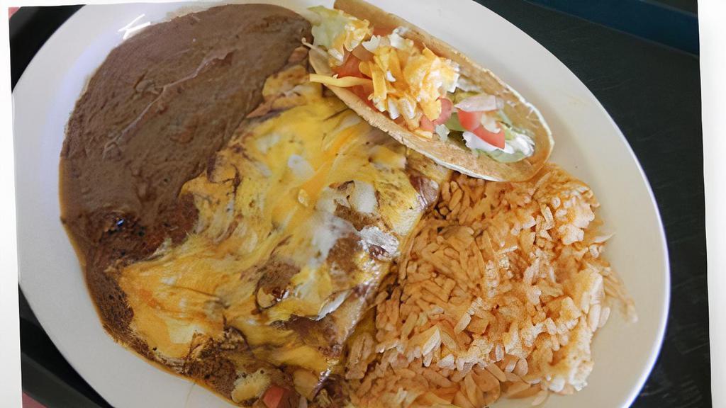 Mexican Plate · Two cheese enchiladas, one crispy taco.