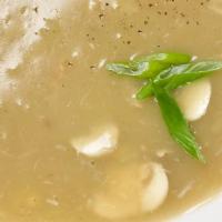 Crabmeat Soup · With fresh crabmeat, white mushrooms, and butter roux in broth.