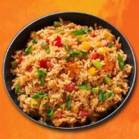Schezwan Hot Veggie Fried Rice · Szechuan fried rice is hot & spicy with bursting flavors of  chili, garlic, peas, and carrots.