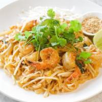 Pad Thai · A spicy, sweet dish of stir-fried noodles. Your choice of chicken, beef, shrimp, or tofu. Pl...