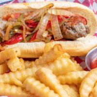 Spicy Italian Sausage Sandwich · Grilled to order just right spicy italian sausage topped with house made marinara and sautee...