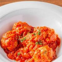 Polpettine Al Sugo · Homemade Italian meatballs braised in tomato sauce