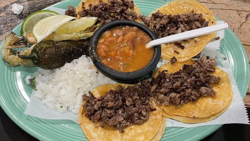 Mini Tacos (4) · With charro beans (your choice of meat)