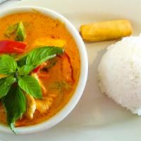 Panang Curry · Coconut milk and bell pepper mixed special red curry sauce.