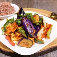 Eggplant · Stir fried your choice of protein with eggplant and mixed vegetables in house sauce. Served ...