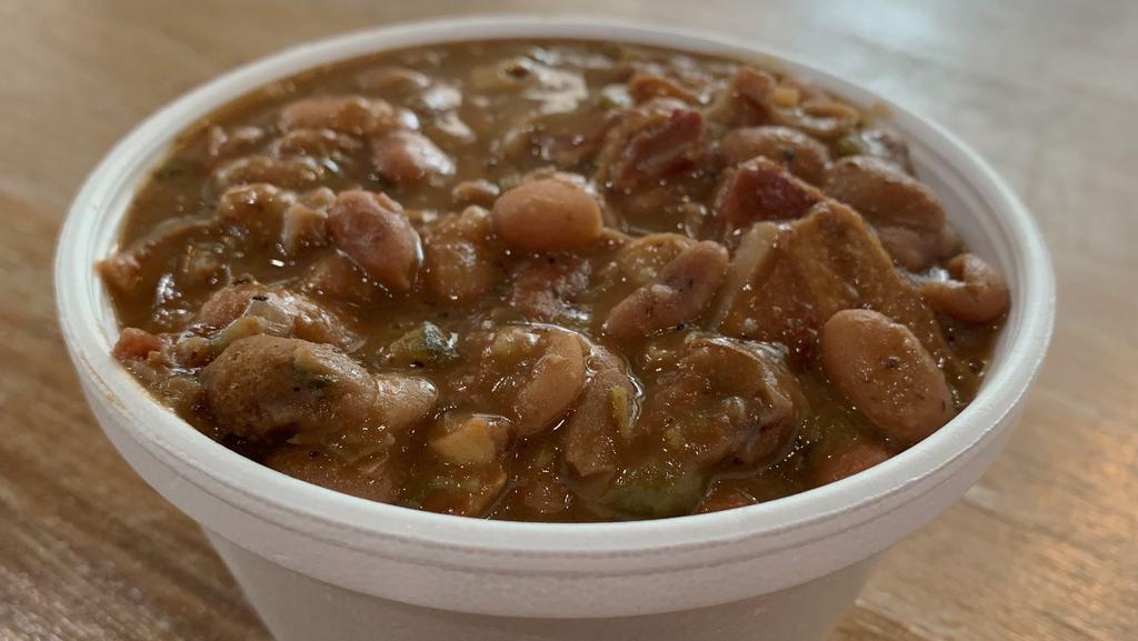 Charro Beans · Contains Pork.
