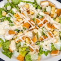 Caesar Salad · Choice of grilled or crispy chicken, romaine lettuce, shredded Parmesan cheese, croutons and...