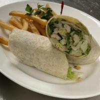 Pesto Chicken Wrap · Grilled chicken, lettuce, tomatoes, American cheese and basil pesto
