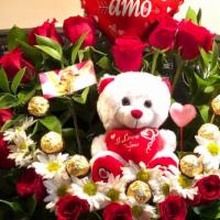 Red Heart · red roses on heart shape with teddy and chocolates