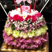 Birthday  · Cake makes with flowers with candles and balloons