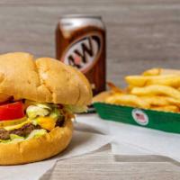 Cheese Burger · Comes with fries and can soda.