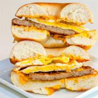 Sausage, Egg & Cheese Bagelry · Toasted Bagel, Pork Sausage, Fried Egg, American Cheese