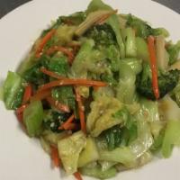 Vegetable Paradise · Stir-fried broccoli, cabbage, string beans, zucchini, celery and carrots in garlic sauce.