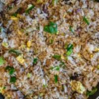 Brisket Burnt Ends Fried Rice · Brisket burnt ends wok fired with rice, jalapeno, napa cabbage, corn, sun dried tomato, onio...