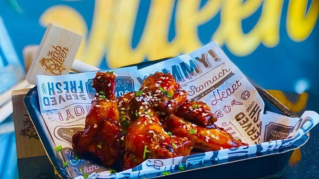 Wings · 6 jumbo wings tossed in your choice of sauce