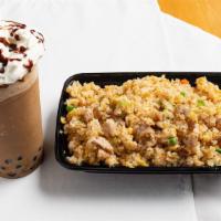 Chicken Fried Rice Box · Chicken fried rice with a choice of a smoothie or tea.