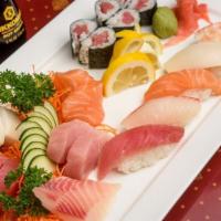Sushi & Sashimi Combo · Five pieces sushi, ten pieces sashimi and a tuna roll.

Consuming raw or undercooked meats, ...