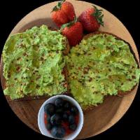 Evoo · Whole grain toasted bread with avocado, organic extra virgin olive oil,  crushed red pepper,...