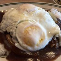 Loco Loco Moco · One large, 1/2 lb. homemade burger, sautéed onions, smothered with ono-licious brown gravy t...