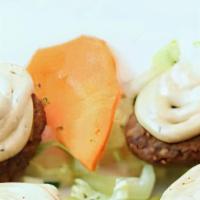 Falafel · Chickpeas with vegetables blended w/ turkish spices, served with tahini sauce. Gluten free a...