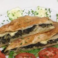 Spinach Pie / Sigare Boregi · Sauteed spinach w/ onion & feta cheese wrapped in Turkish filo. Vegetarian.