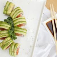 Sahara Roll · IN- Spicy tuna, salmon, and crab
TOP- Avocado