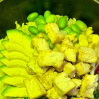 Tofu Lover · Hot spicy. Tofu, cucumber, cilantro, edamame, sweet corn, seaweed salad, scallion, pickled g...