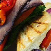 Roast Beef With Roasted Veggies · Boars head roast beef with dijon lettuce tomatoes swiss cheese and roasted onions red pepper...