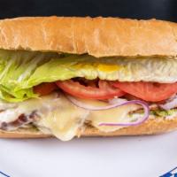 Gobbler · Hot sandwich

Turkey with bacon and melted jack cheese topped with lettuce, tomato, onion, m...