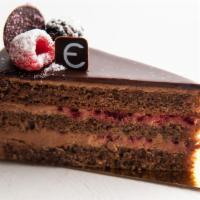 Chocolate Raspberry · Chocolate cake, chocolate mousse, raspberries, and a chocolate glaze.
