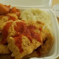 Catfish Plate · 2 pc fish spicy or regular, toast, peppers  fries or beans, or salad ranch dressing only