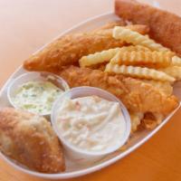 Fish & Chips (4 Piece) · Atlantic cod. with Tartar Sauce, Served with French Fries, Cole Slaw, & Rolls.