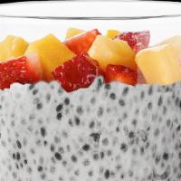 Chia Pudding · Freshii's dairy-free chia pudding with strawberry, mango & coconut on top
