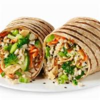 Teriyaki Burrito · Sesame seeds, green onions, carrots, broccoli, crispy wontons, cucumber, edamame, brown rice...