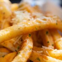 Garlic-Parmesan Fries · Tossed in garlic oil, sprinkled with Parmesan cheese and parsley.