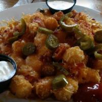 Loaded Fries · Choice of : hand cut, tater tot or sweet potato. Plenty of melted cheddar cheese, Jalapeños,...