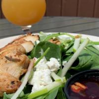 Crafthouse Salad · romaine • craisins • feta cheese • sliced granny smith apples  •  grilled chicken • choice o...