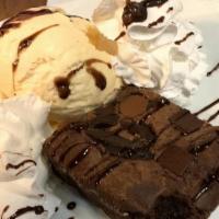 Hot Fudge Brownie · Rich chocolate with Fudge sauce and  Vanilla Ice Cream