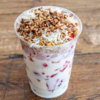 Fresas Con Crema · Strawberries with our house made cream, topped with fresh fruit and granola.