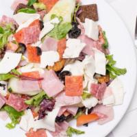 The Brick Salad · Mixed greens with julienne ham, salami, fresh mozzarella, tomatoes, cucumbers, olives & crou...