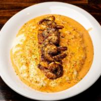 Blackened Salmon With Shrimp & Grits · Blackened salmon with shrimp & grits (rice optional). made with our creamy cheese grits topp...