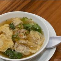 Wonton Soup · Marinated ground pork wrapped in wonton skin and served in delicious homemade broth.