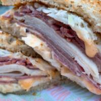 Mick Jagger Sandwich · Served w/ slice pickle: Feel free to sub bagel w/ any bread. Corn beef, pastrami, turkey bre...