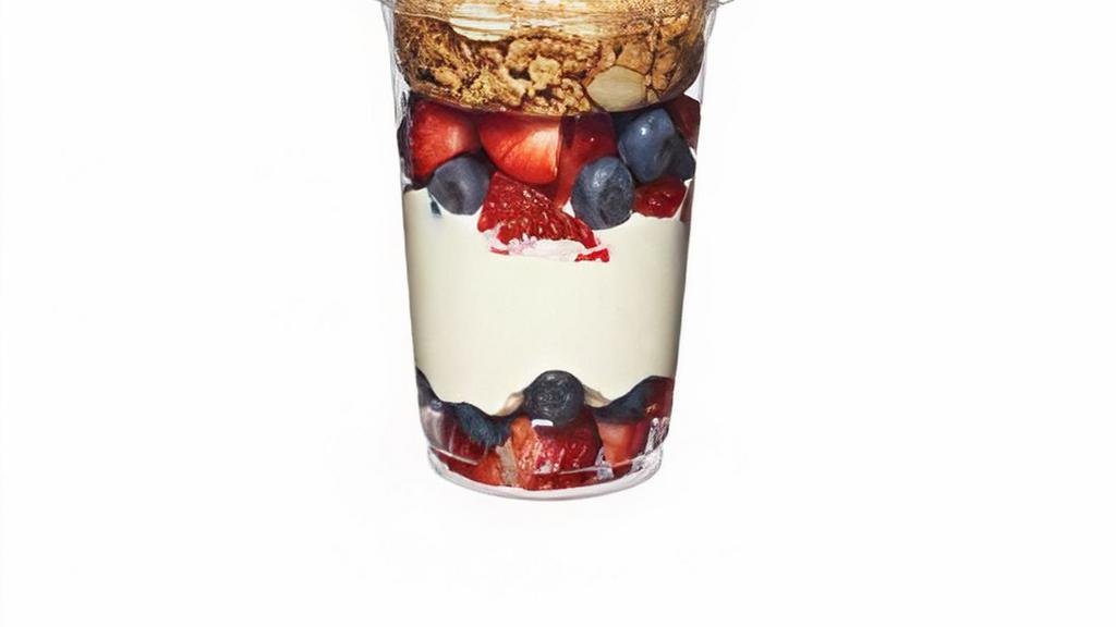 Yogurt Parfait · Granola, fresh strawberries and blueberries.