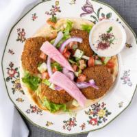 Falafel · Vegan. Meatless sandwich made from chickpeas and spices.