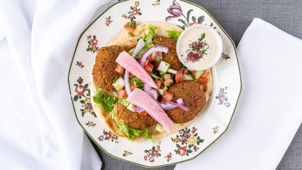 Falafel · Vegan. Meatless sandwich made from chickpeas and spices.