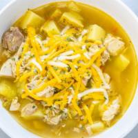 Green Chile Stew · New Mexico style stew with tender chicken, hatch green chile, potatoes, and diced tomatoes, ...